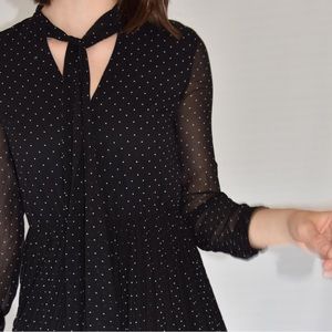 Polka dot pleated black colour dress.